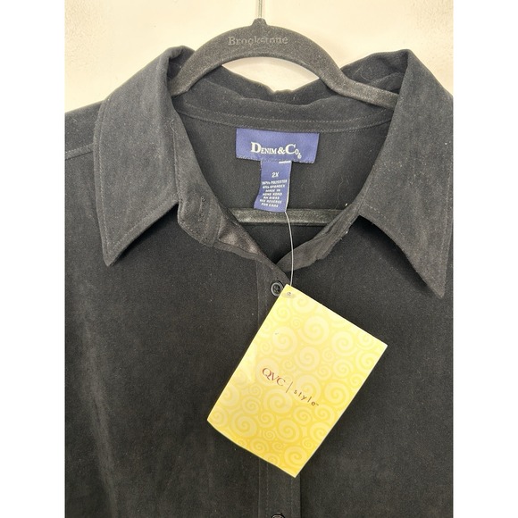 Denim & Co. Women's Faux Suede Button Front Shirt Solid Black Plus Size 2X NWT - Picture 4 of 8